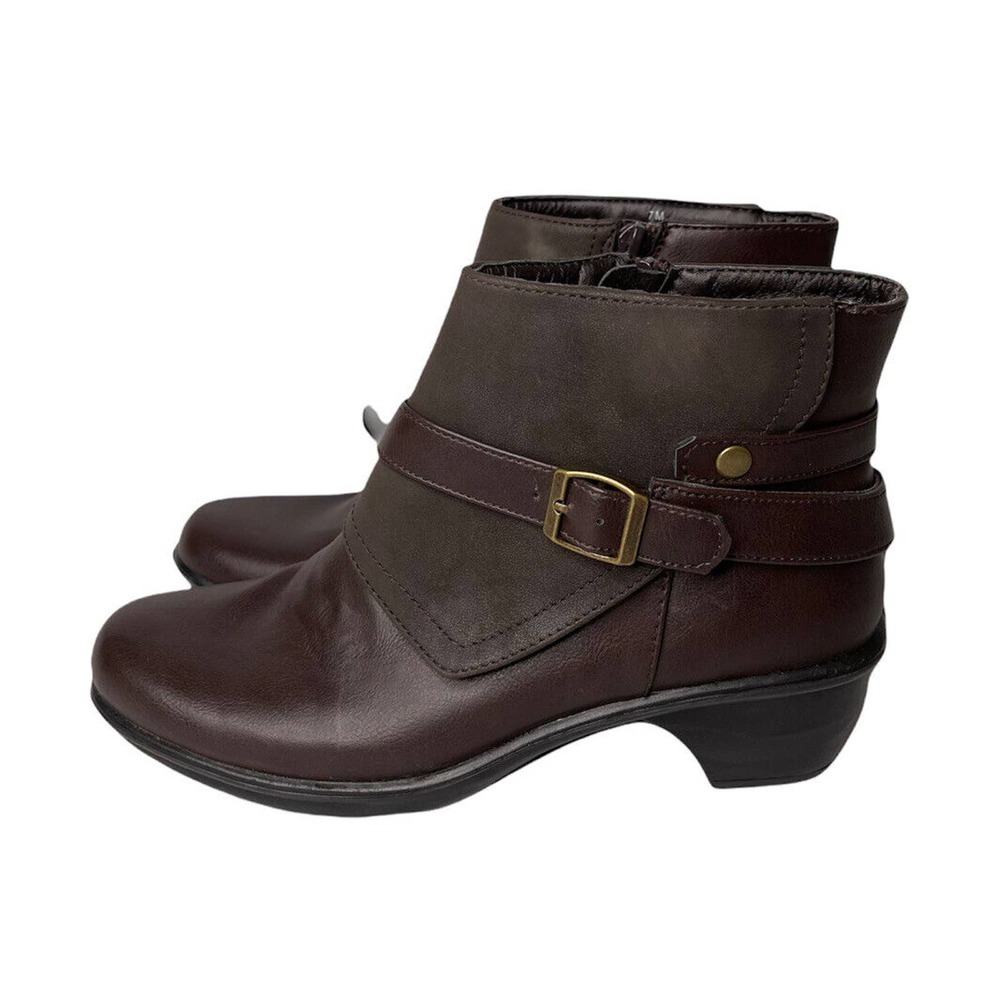 NEW Womens Easy Street Amanda Buckle Faux Brown Leather Ankle Boots Booties Sz 7 - Picture 7 of 10